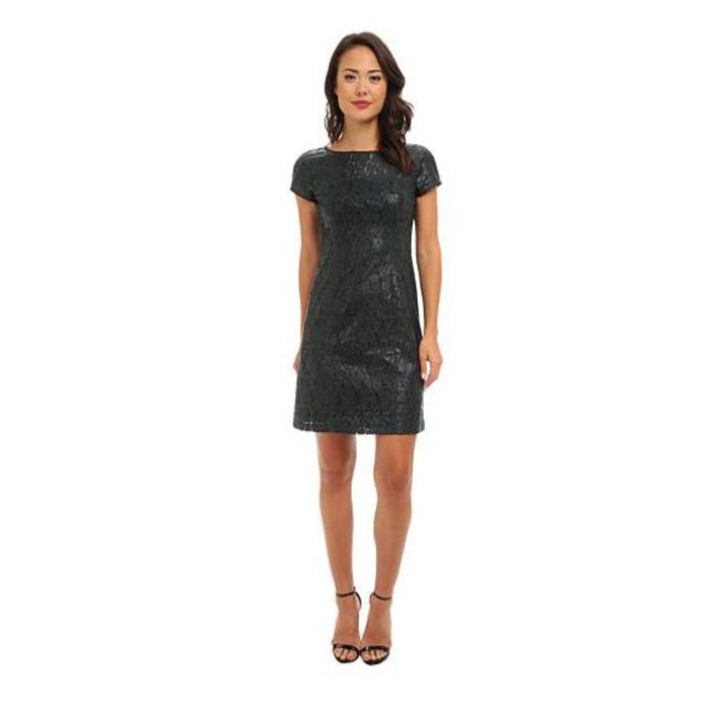 Donna Morgan lacquered green lace dress size 6